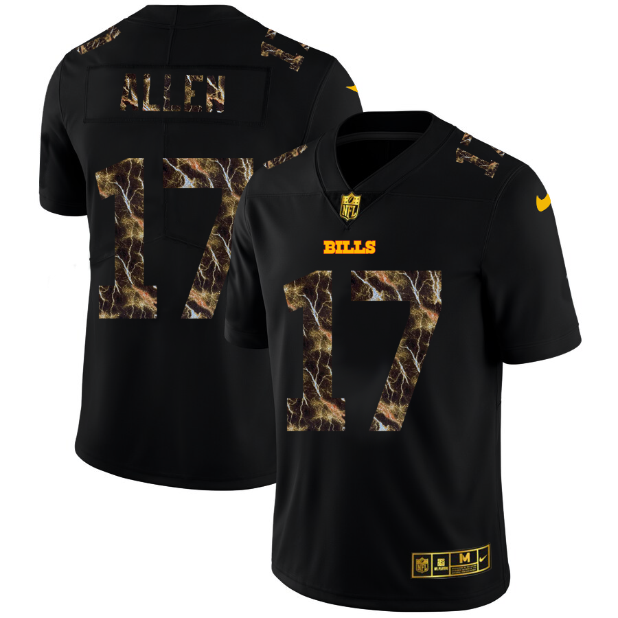 2020 Buffalo Bills #17 Josh Allen Men Black Nike Flocked Lightning Vapor Limited NFL Jersey->customized nfl jersey->Custom Jersey